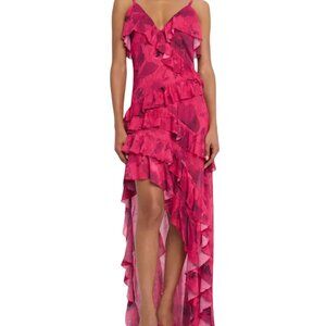 ALICE + OLIVIA Nelia High-Low Ruffle Wrap Maxi Dress with Detachable Scarf